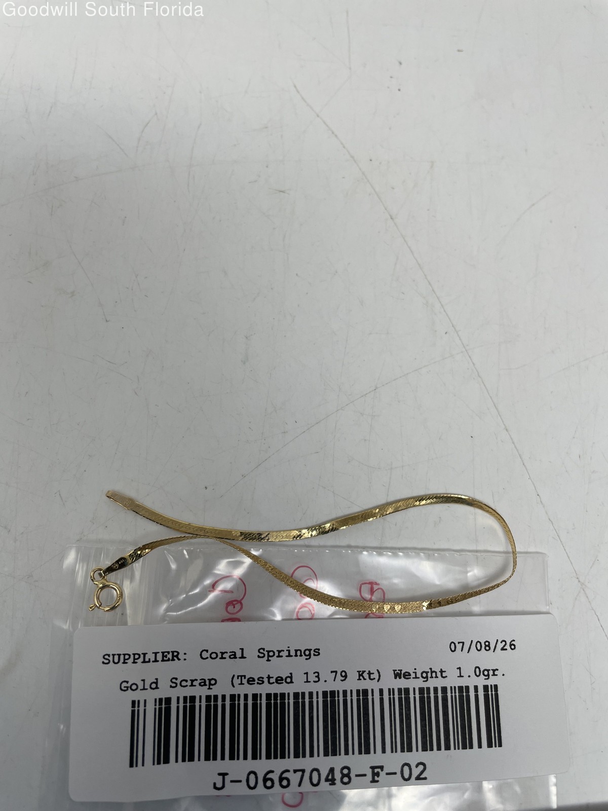 Gold 14K Bracelet Women’s (Stamped 14K. Tested 13.79KT) Weight 1.0gr.