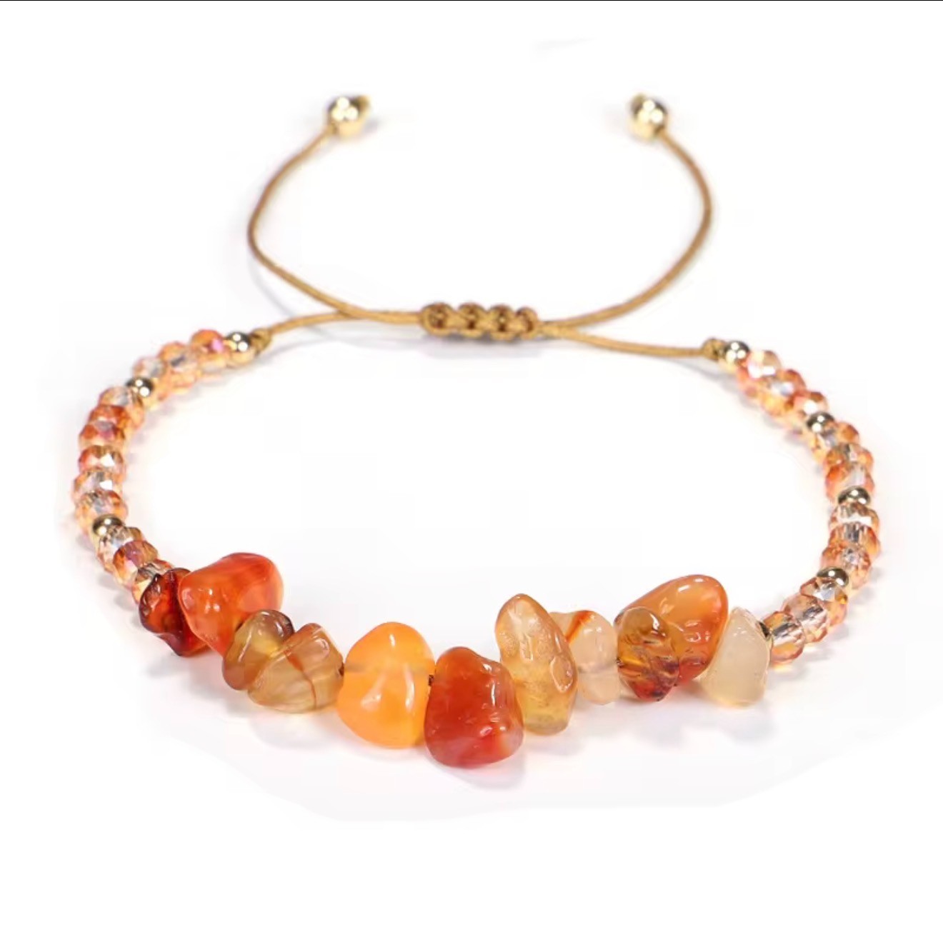 Pink Crystal Chip Stone Bracelet, Knitted Charm Jewelry (18cm Adjustable)