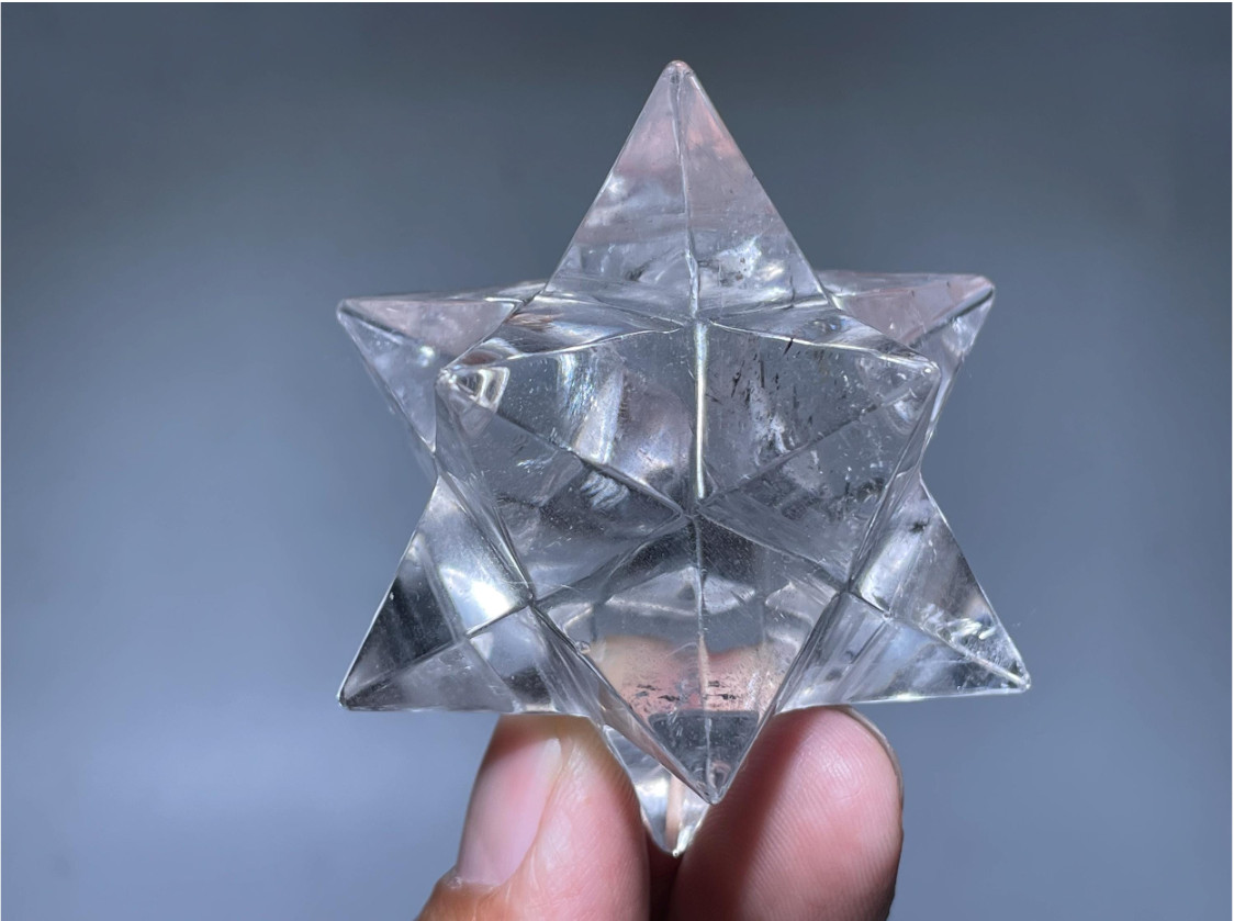 Hand Carved White Quartz Merkaba Star: Home Decor Crystal Gift (2”)