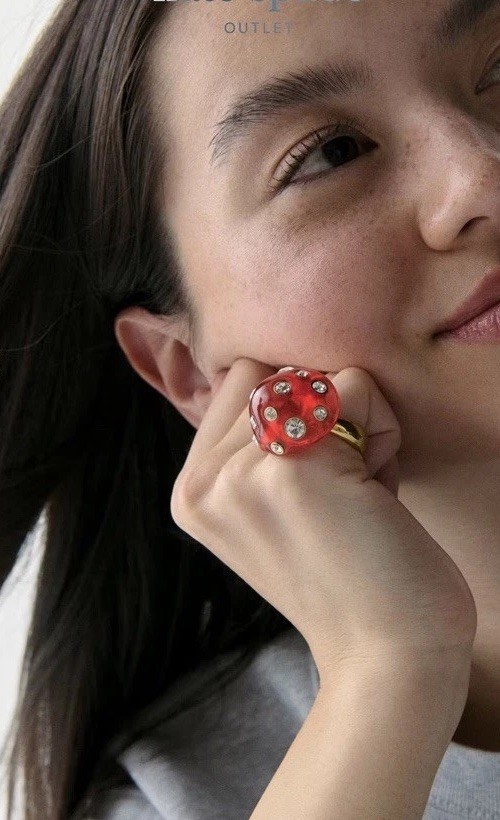 NWT Kate Spade New York Forest Pop Mushroom 12k Gold Plated CZ Crystal Ring Sz 8