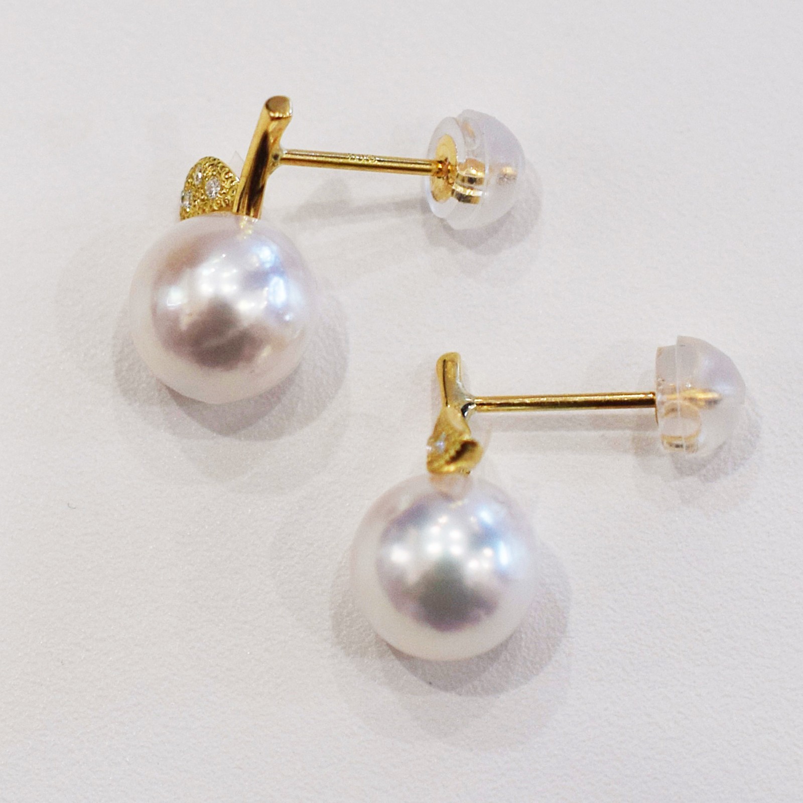 Hanadama rank Akoya pearl White pink 7.5mm – 8.5mm Earring Diamond 0.02ct Japan