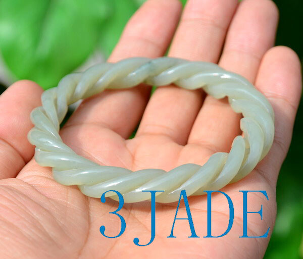 57mm Hand Carved Twisted Nephrite Jade Ropes Bangle / Bracelet w. certificate