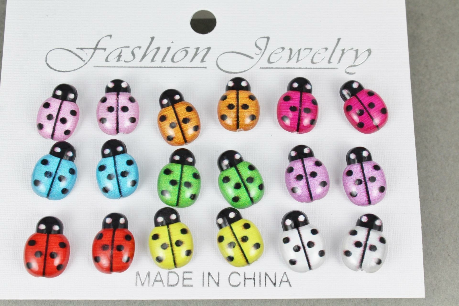 9 pair ladybug earrings set pack plastic stud post multi colors Lady Bugs