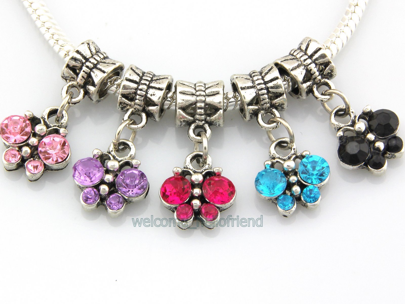 20pcs AntiqueStyle Silver Tone Butterfly Dangle Charms Fit European Bracelet E23