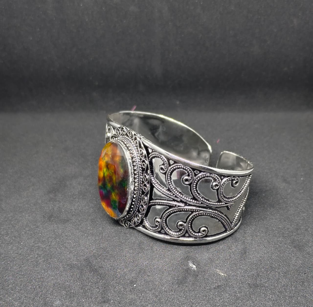 Handmade Ammolite Cuff Bracelet 925 Sterling Silver Bangle