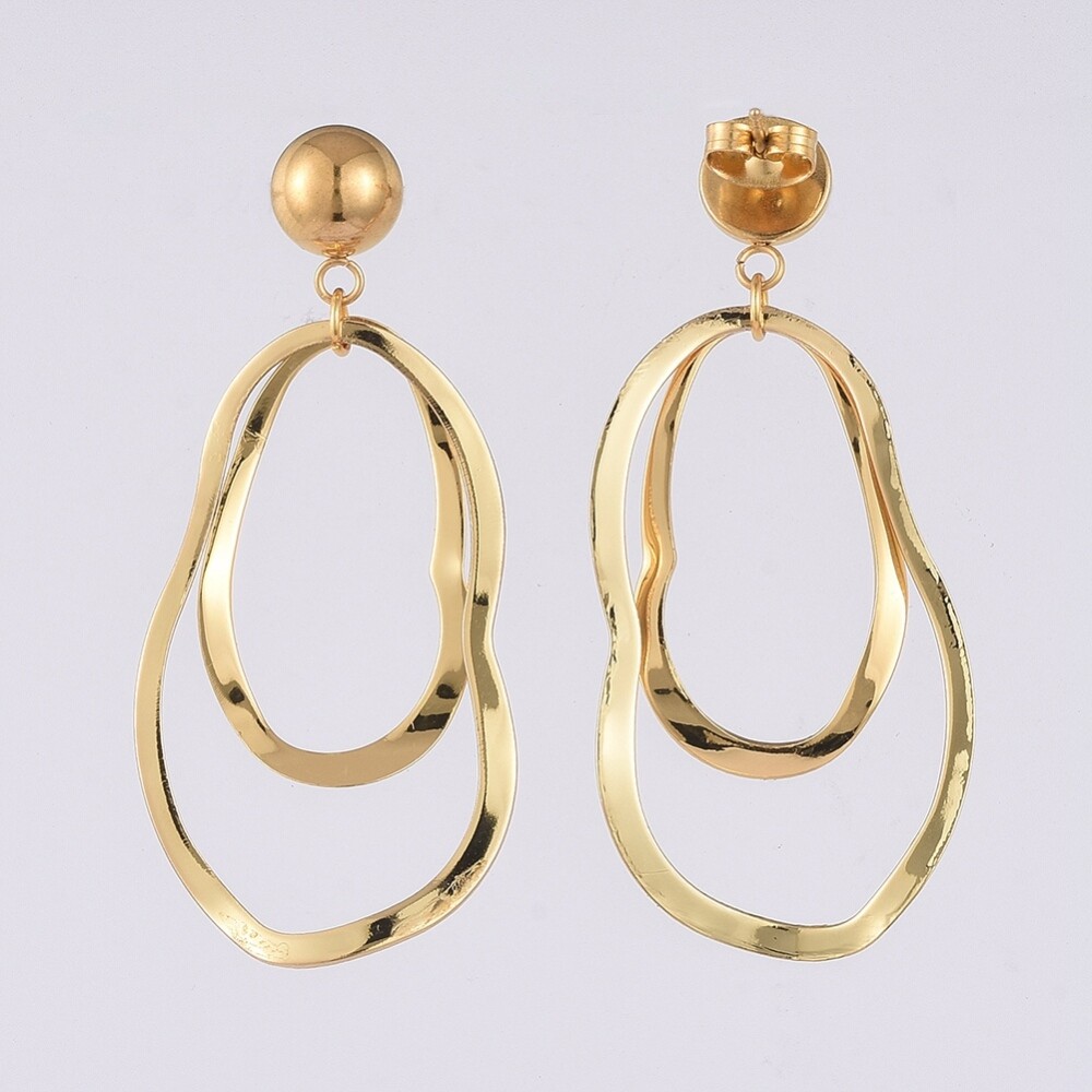 Dangle Earrings Linking Rings Stainless Steel Stud Earring Gold 39mm 0.6mm Z300