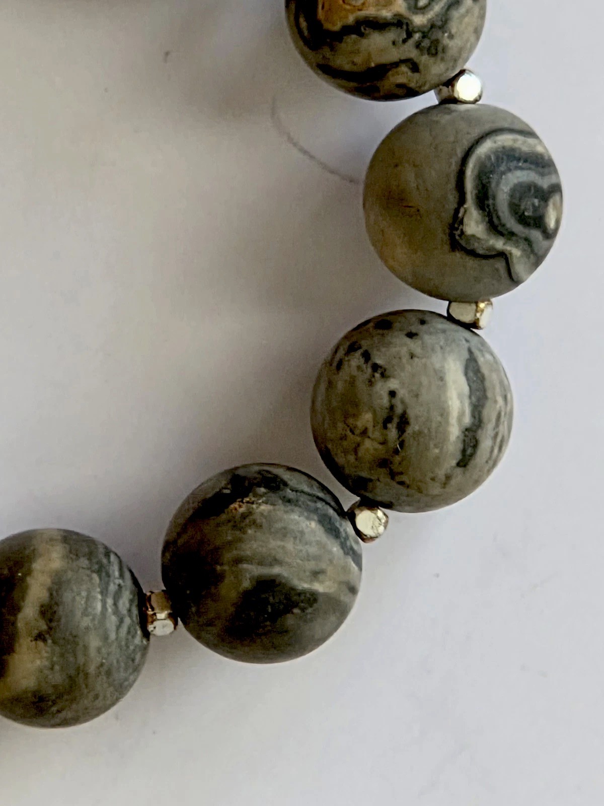 Swirled Gray Gemstone Beaded Stretch Bracelet- Fits Wrist Size 6 In