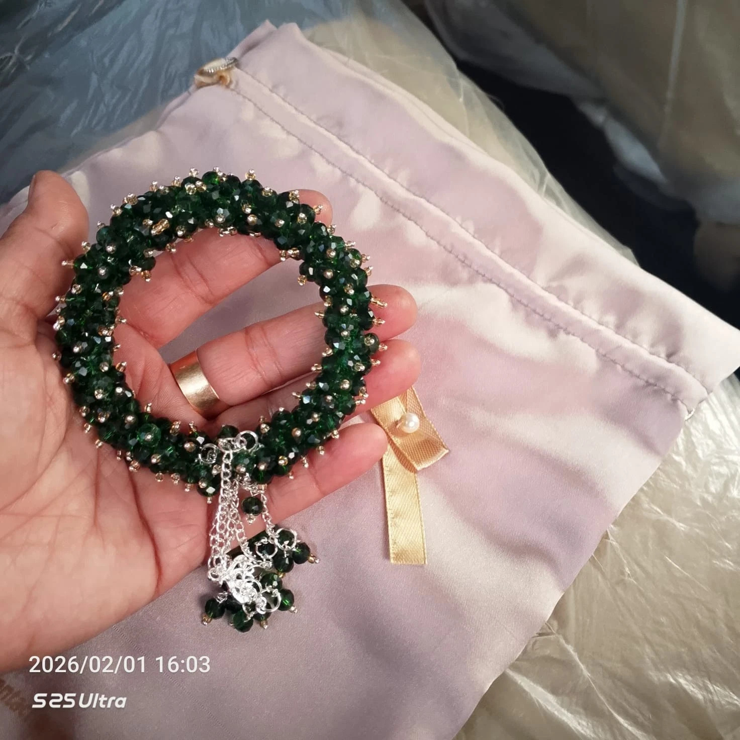 Handmade Multi Crystal Beaded Bracelet Bangle with Tassel Chain – Sparkling Fash