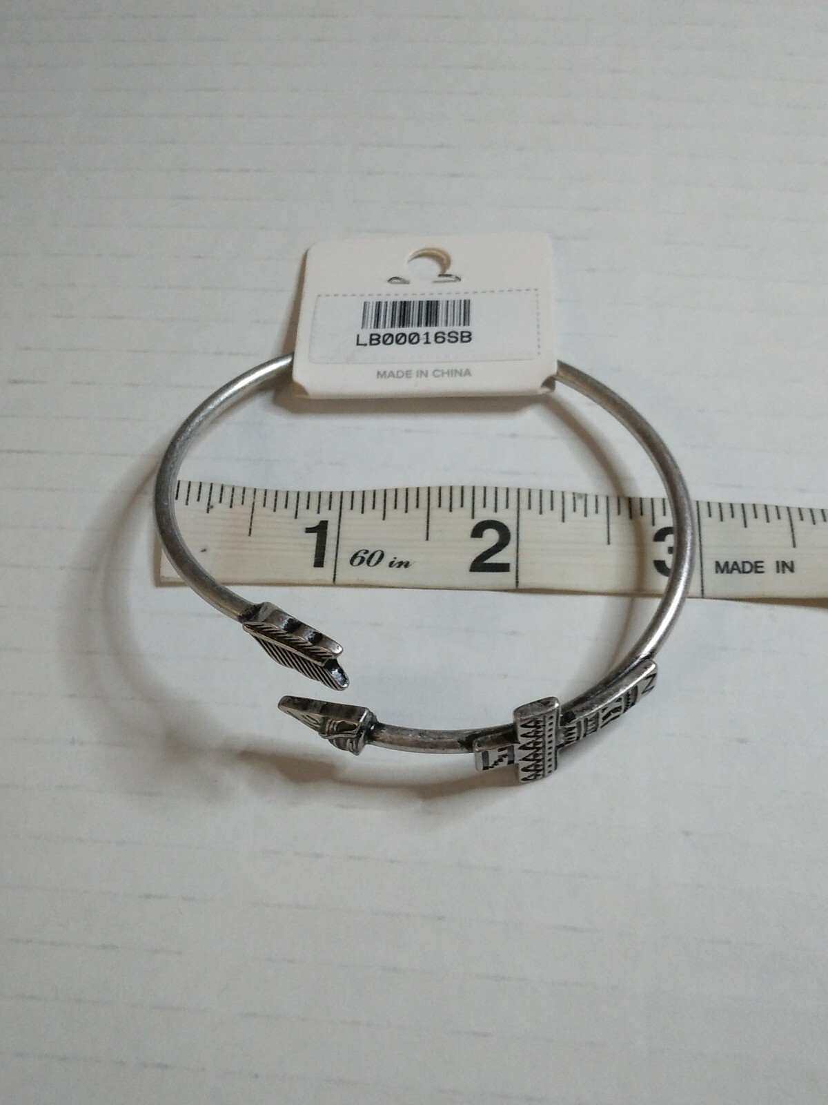 NEW L’amour Silver Tone Cross Arrow Bangle Bracelet BOHO Southwestern Adjustable