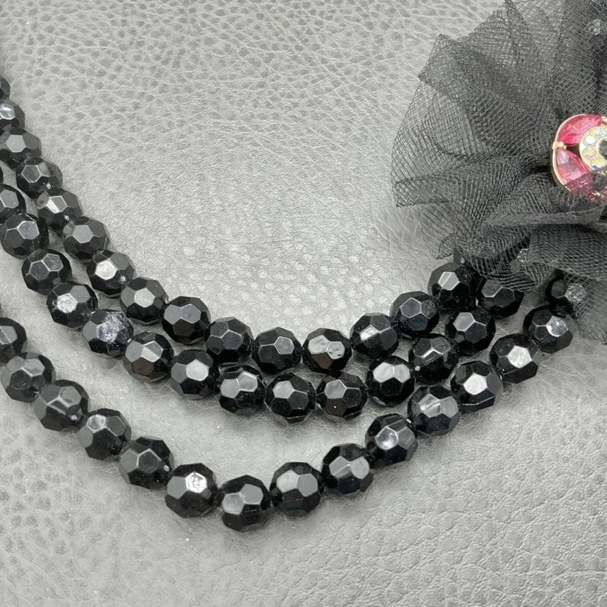 New York & Company Statement Necklace Black Beaded Multi-Strand Rhinestone