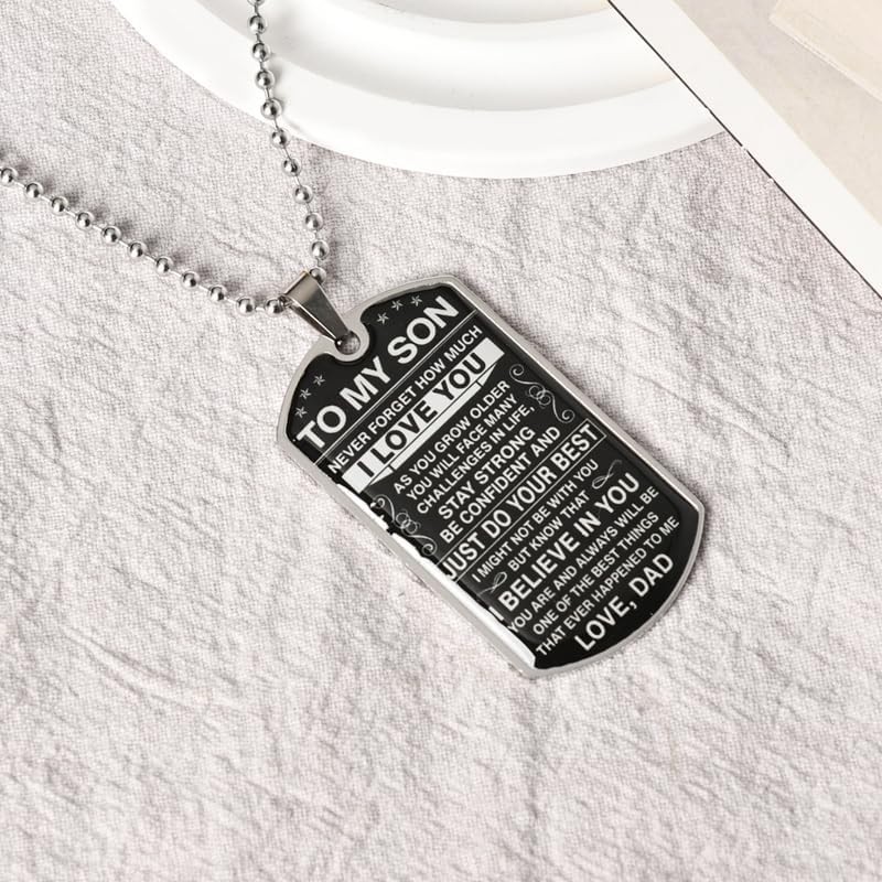 Inspirational Son Necklace from Dad Motivational Dog Tag Gift for Sons Boys Men