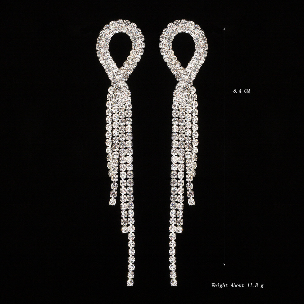 Women’s Elegant AAA CZ Crystal 84mm Long Tassel Drop Dangle Stud Earrings #TJ20