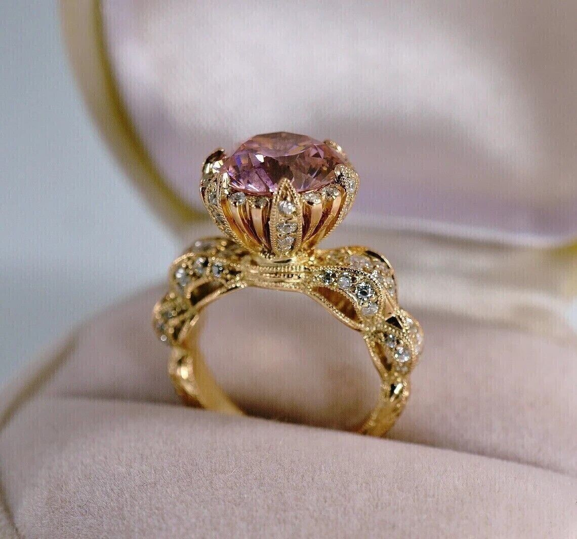 3Ct Round Simulated Amethyst Women Engagement Ring 14k Yellow Gold Plated Silver