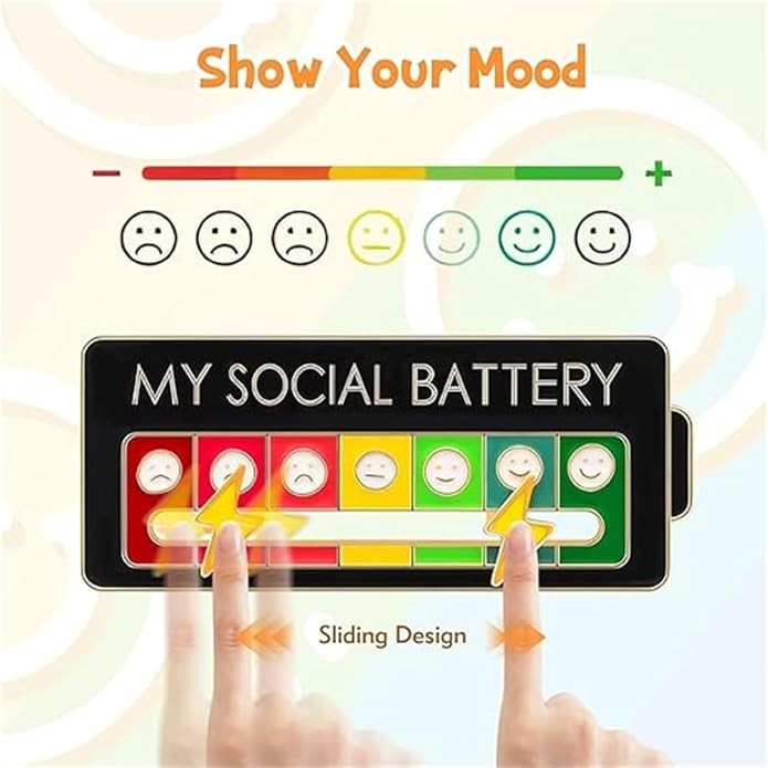 3pack My Social Battery Interactive Mood Enamel Pin NEW