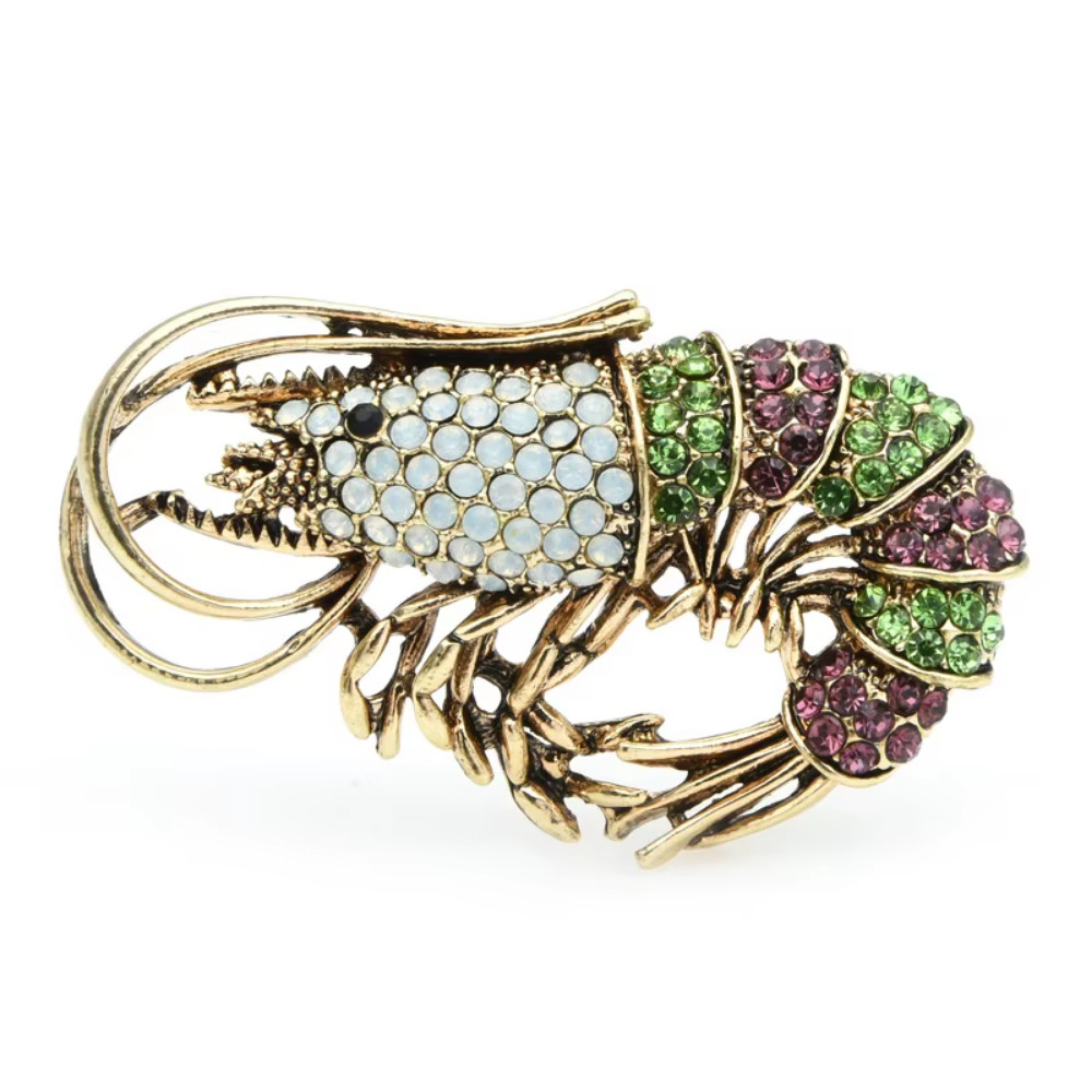 Vintage Rhinestone Shrimp Lobster Brooch Rhinestone Pin Animal Spring Jewelry Gi