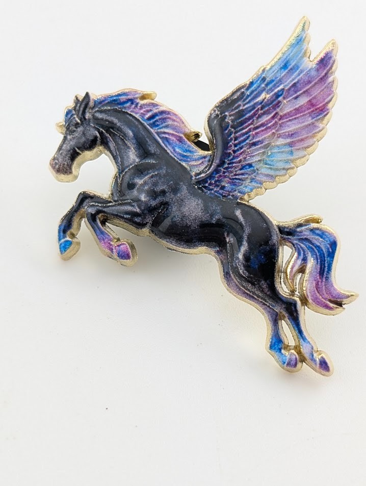 LITTLE BLACK PEGASUS LAPEL PIN metal enamel flying horse brooch unicorn R1