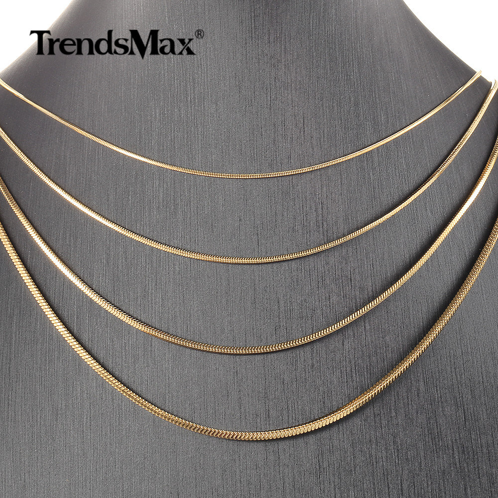 0.9/1.2/1.5/2.0mm Gold Plated Stainless Steel Square Snake Chain Necklace 22inch