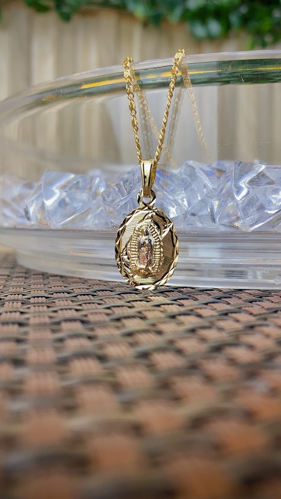 Virgen de Guadalupe Necklace Tri Color Snail Chain 20″ for Womens Girls Gifts