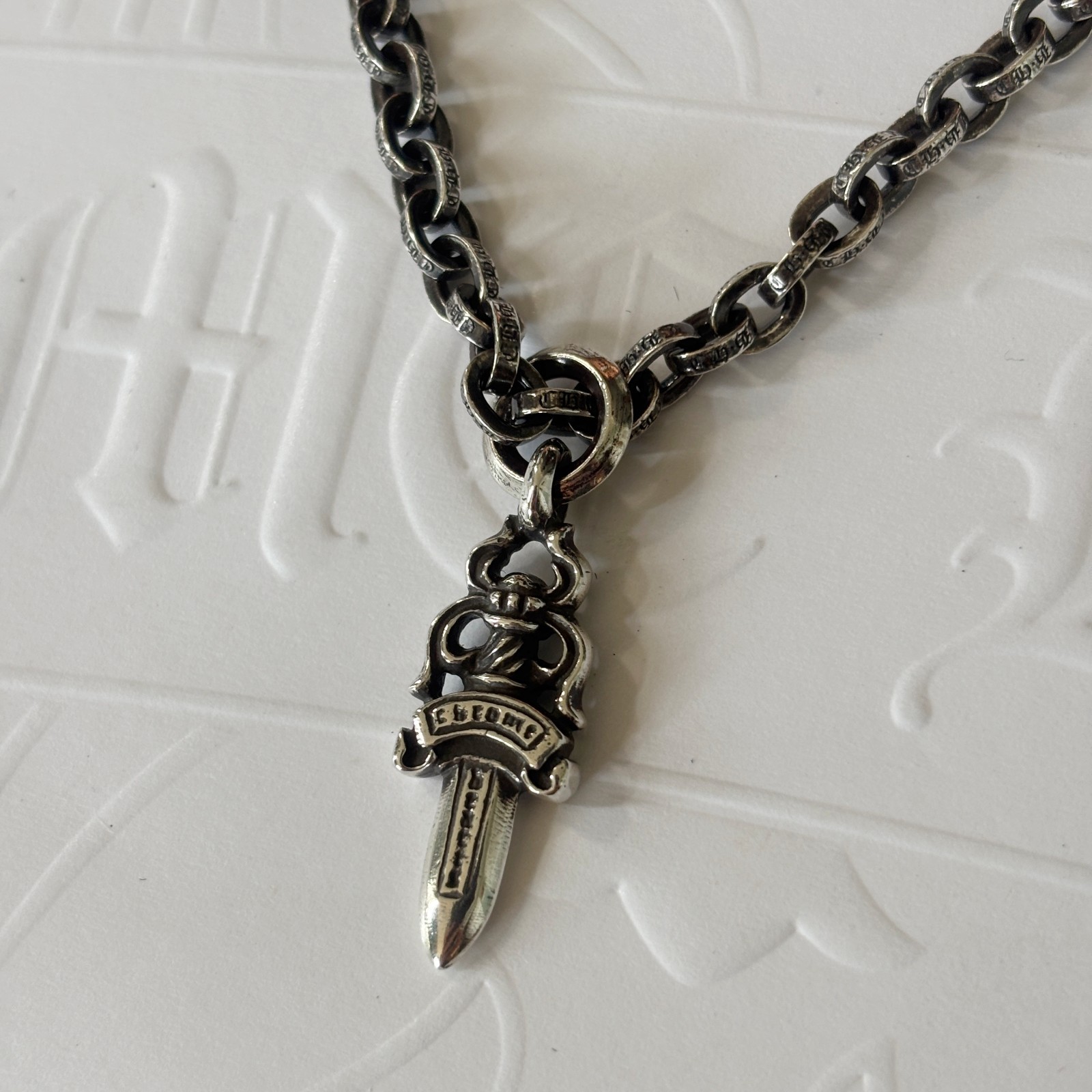 100% Authentic Chrome Hearts Dagger Charm With Paper Chain Necklace