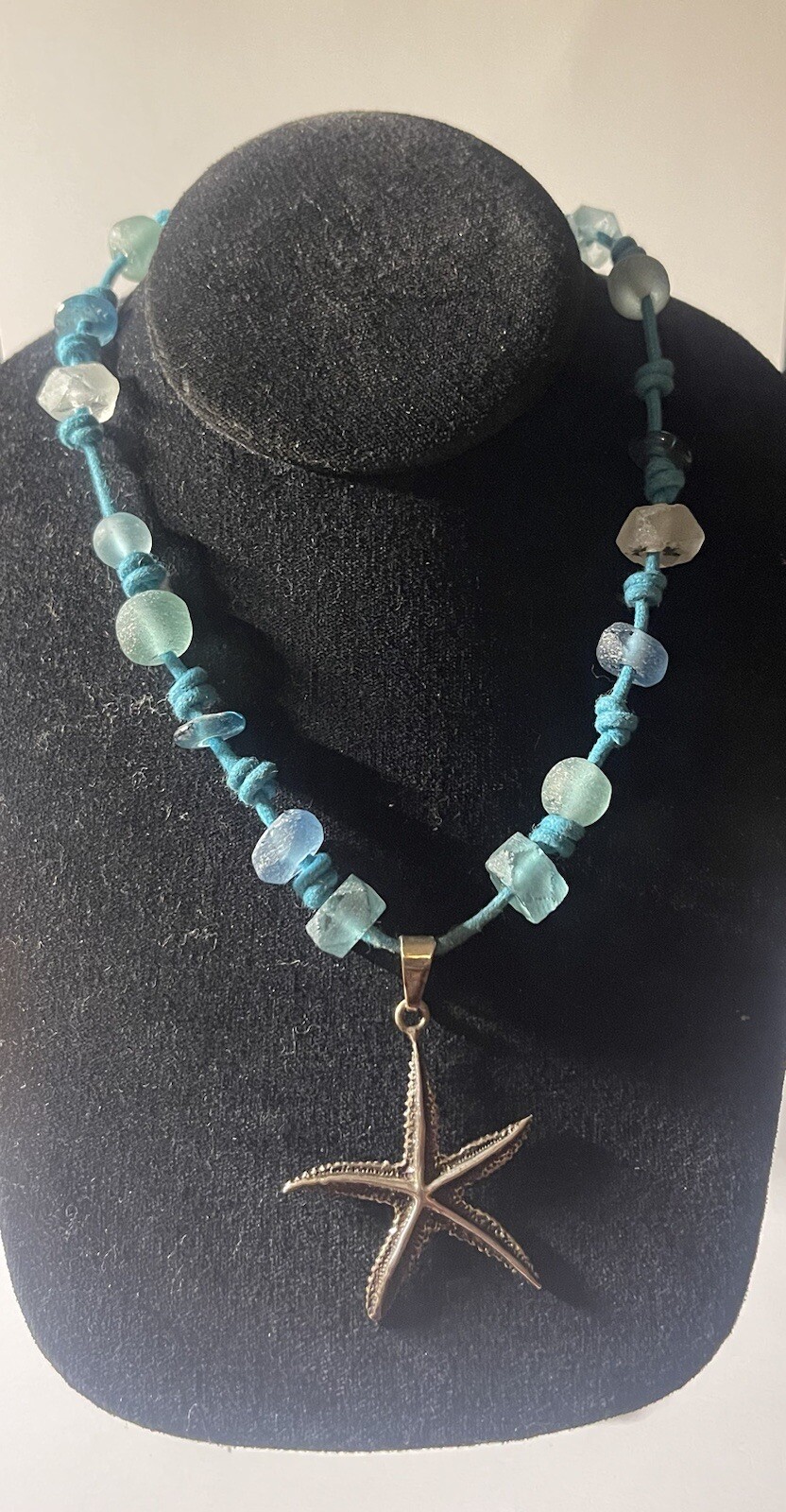 Sterling 925 Star Pendant On Fashion Blue Chord Necklace WithChunky Blue Accents