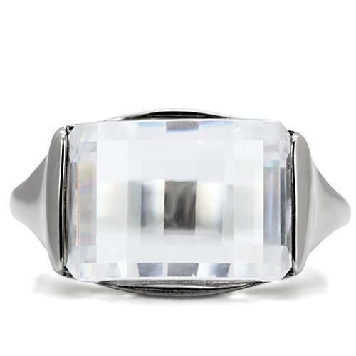 TK100 – High polished (no plating) Stainless Steel Ring with AAA Grade CZ in