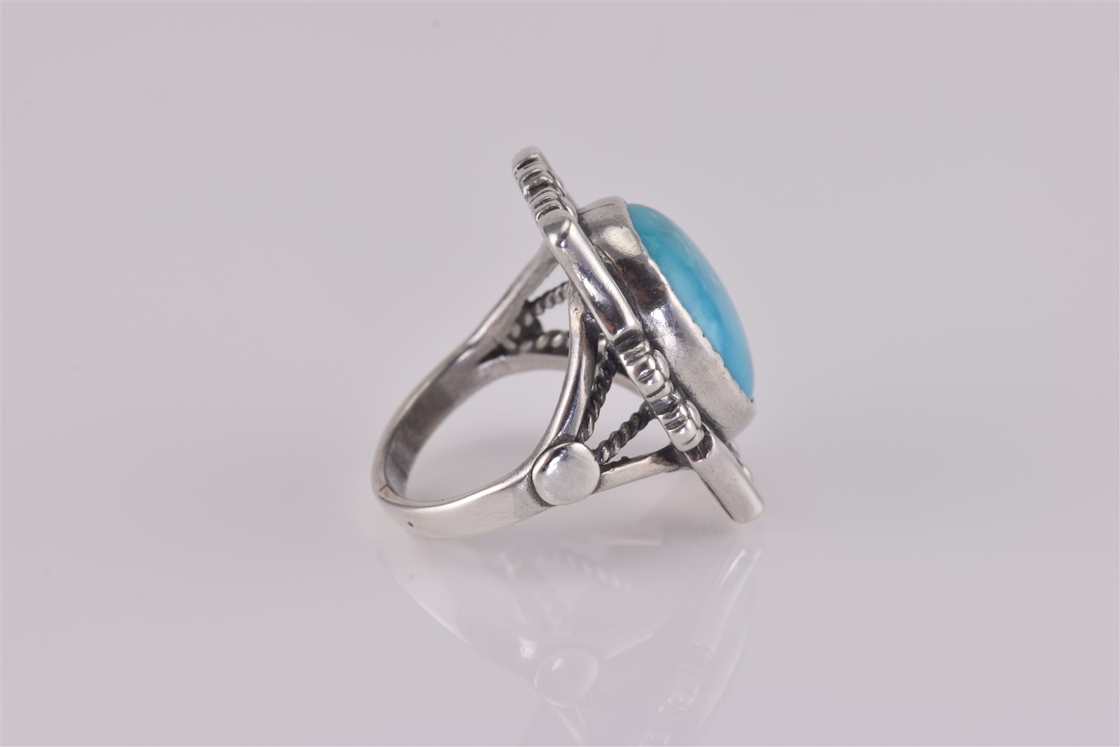 Dakota West Sterling Silver Oval Blue Turquoise Floweret Band Ring 925 Sz: 6