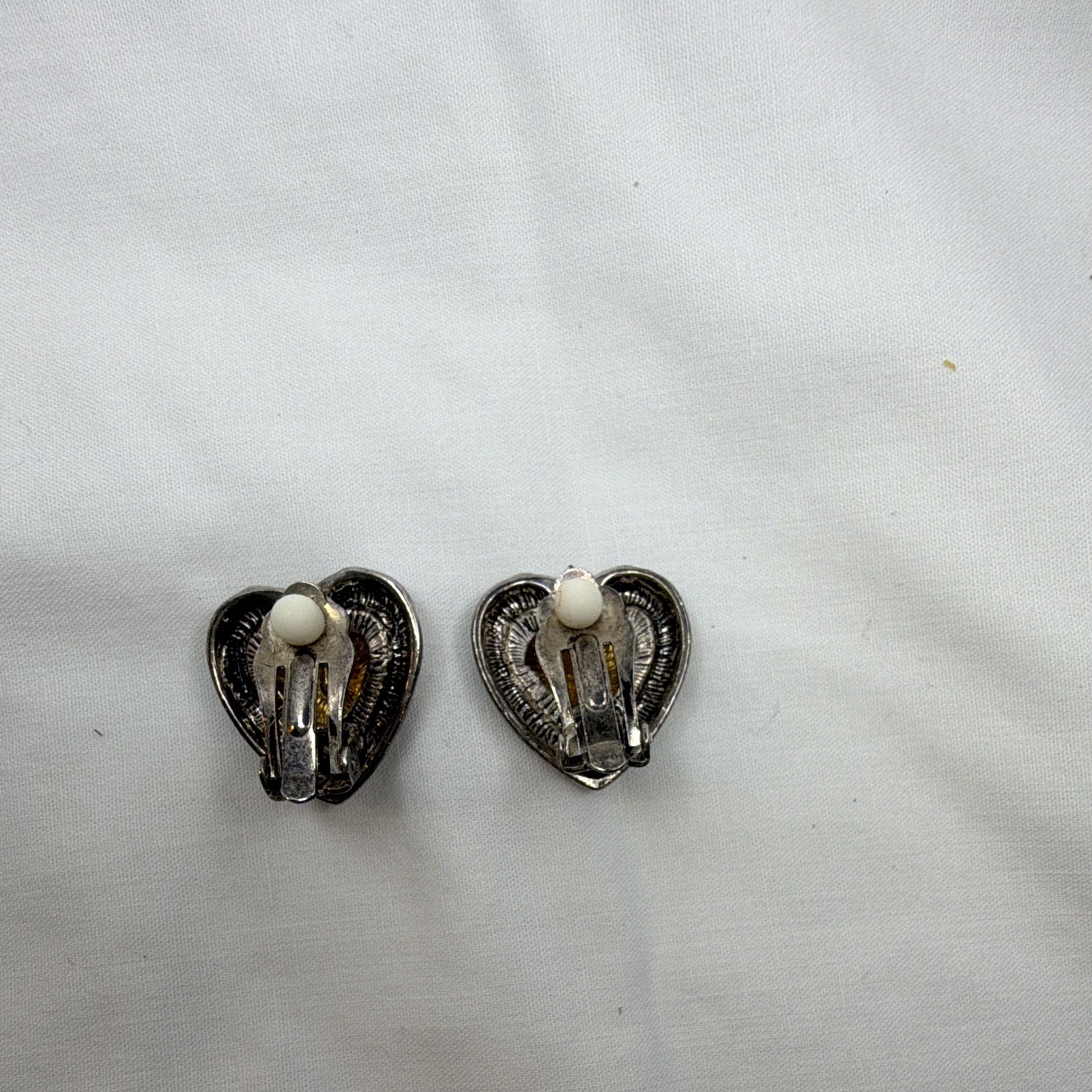Heart Two-Tone Silver/Gold Clip-On Stud Earrings Love Theme, Metal, No Stone