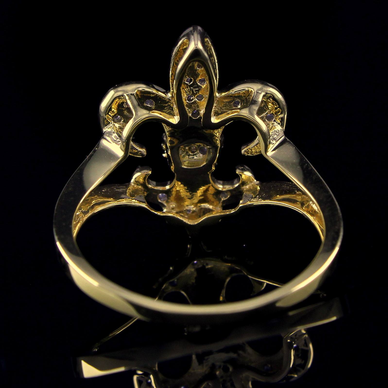 1/5 Ct Round Cut Simulated Diamond Solid Sterling Silver 925 Fleur De Lis Ring