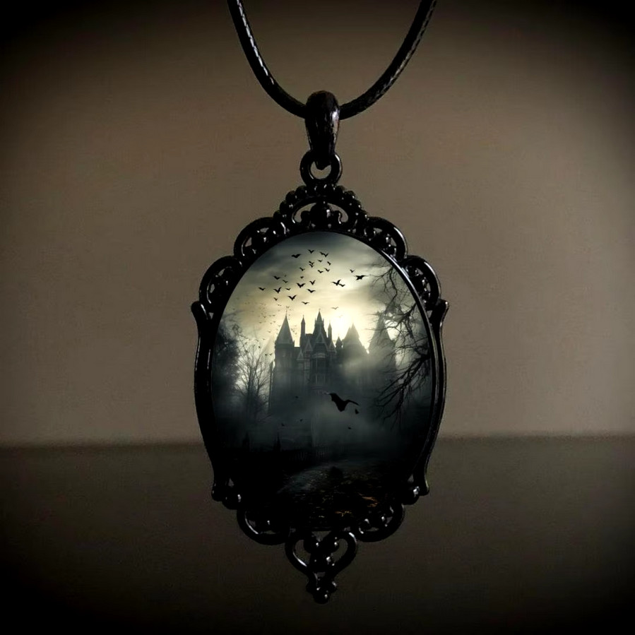 Castle B Gothic Pendant Necklace Jewelry Vintage Black