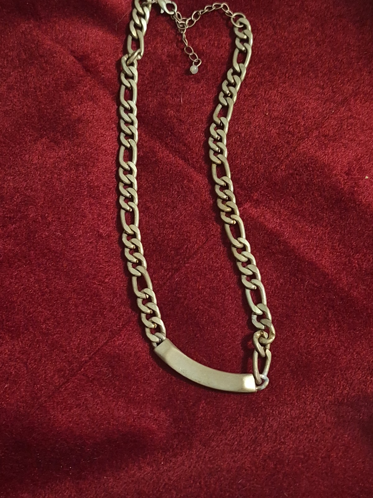 Vintage Gold Tone Figaro Chain ID Plate Necklace Blank Nameplate Unbranded