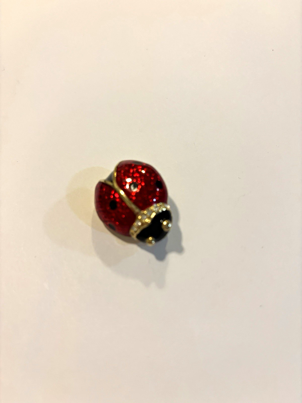 Vintage Red Enamel Ladybug Brooch Rhinestone Gold Tone Lucky Ladybug Pin