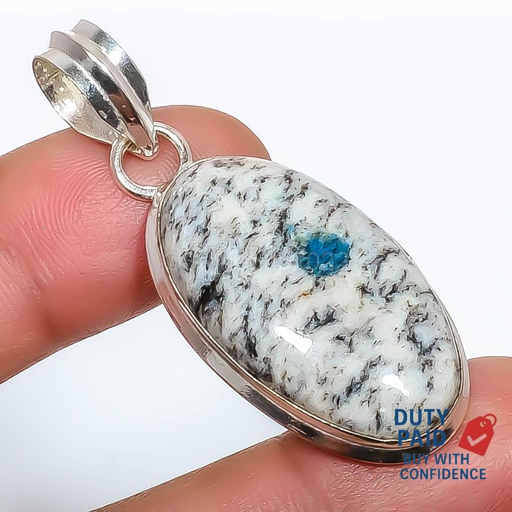 Sterling Silver Finish Third Eye Chakra Natural Azurite Sister Boho New Pendant