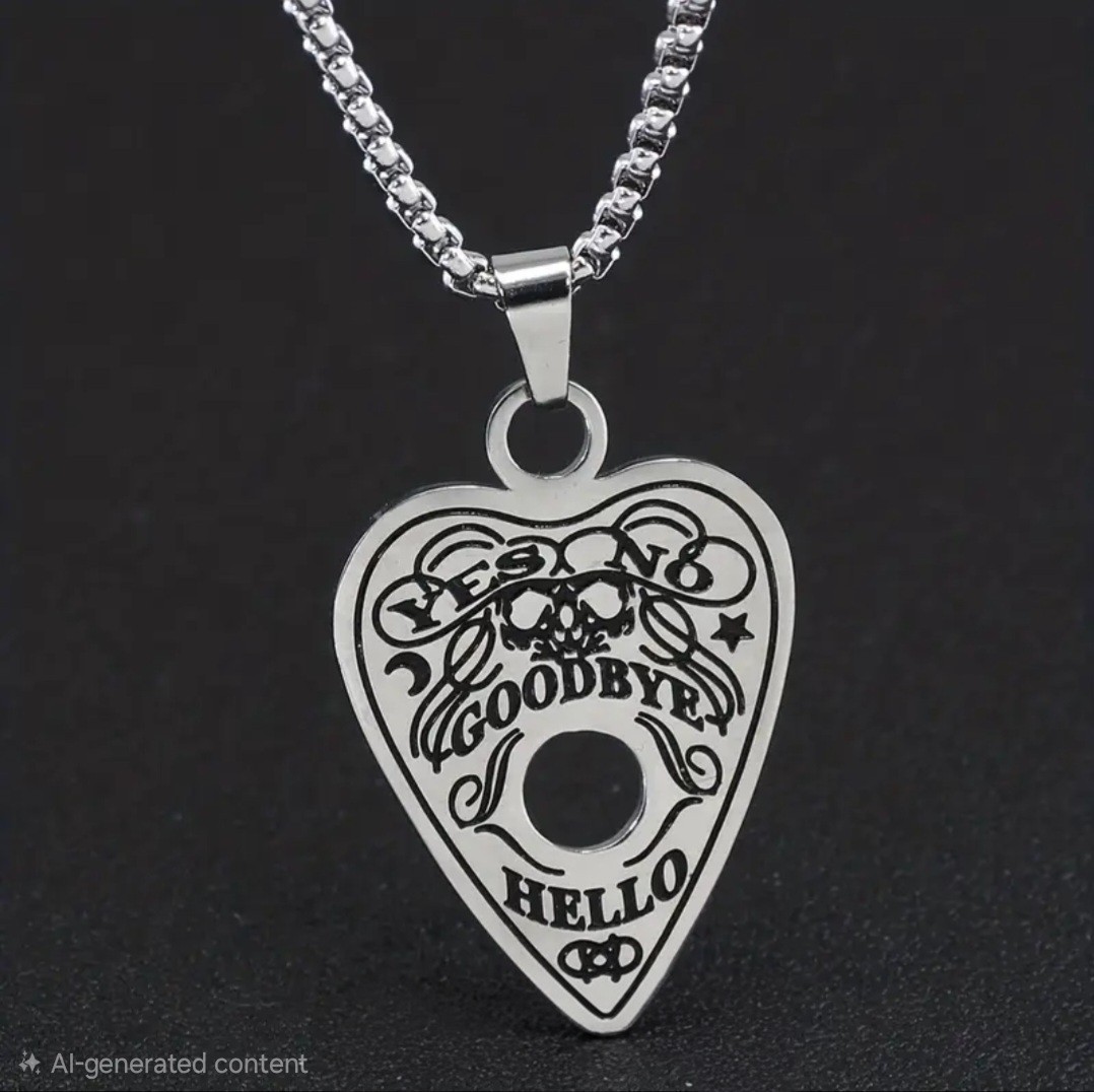 Silver Planchette Ouija Necklace Goth Occult Stainless Free Ship US seller