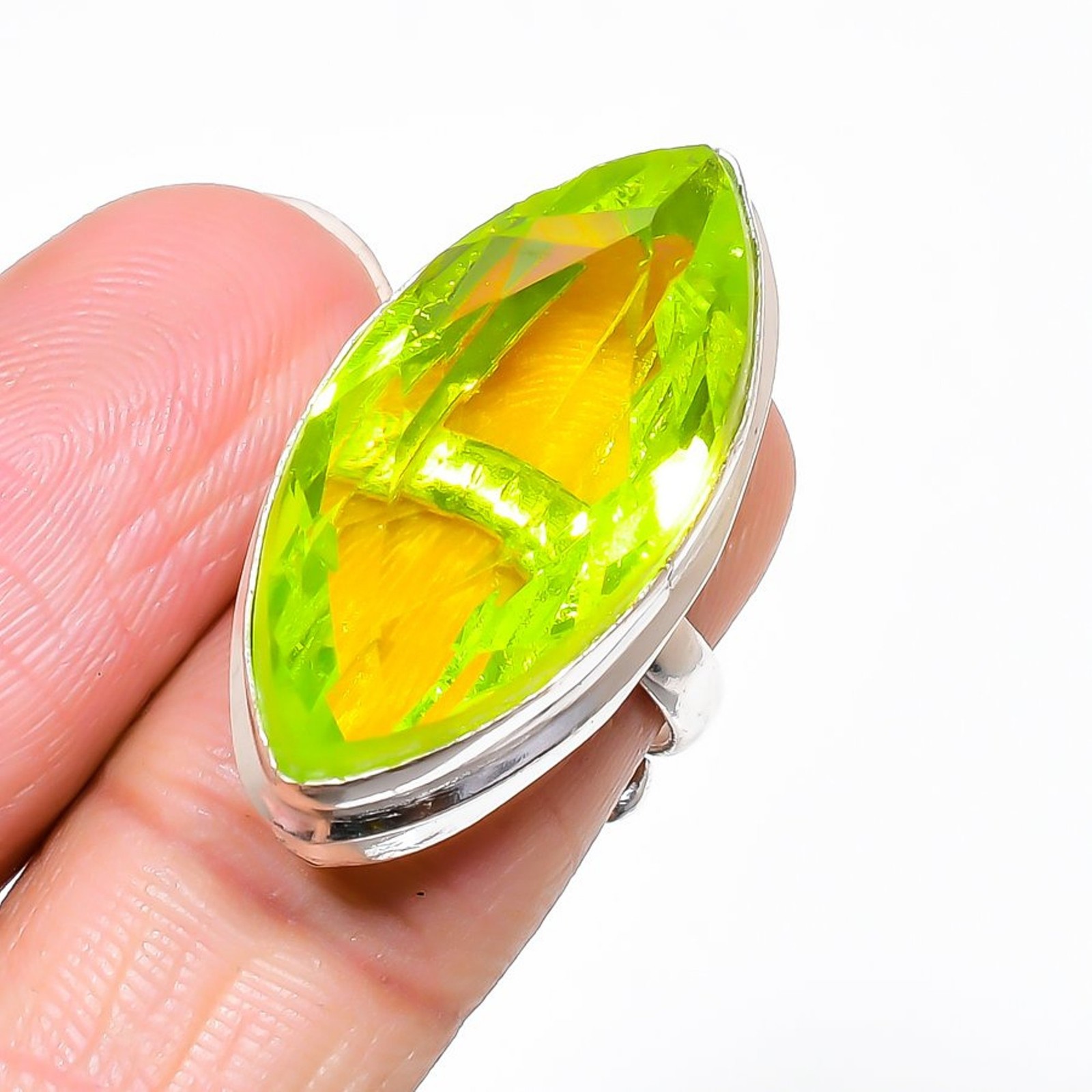 Faceted Lemon Quartz Marquise Shape Gemstone Jewelry Adjustable Handmade Ring