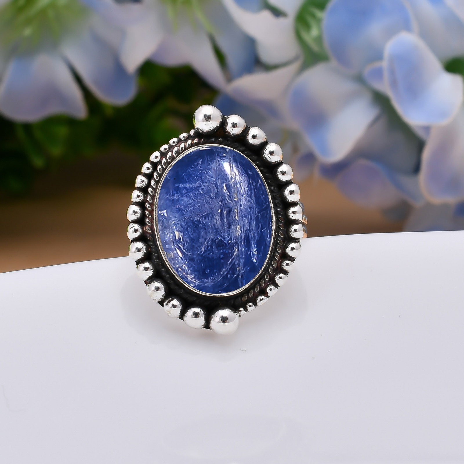 Natural Kyanite Sterling Silver Ring, Handmade Trendy Ring Gift For Wife