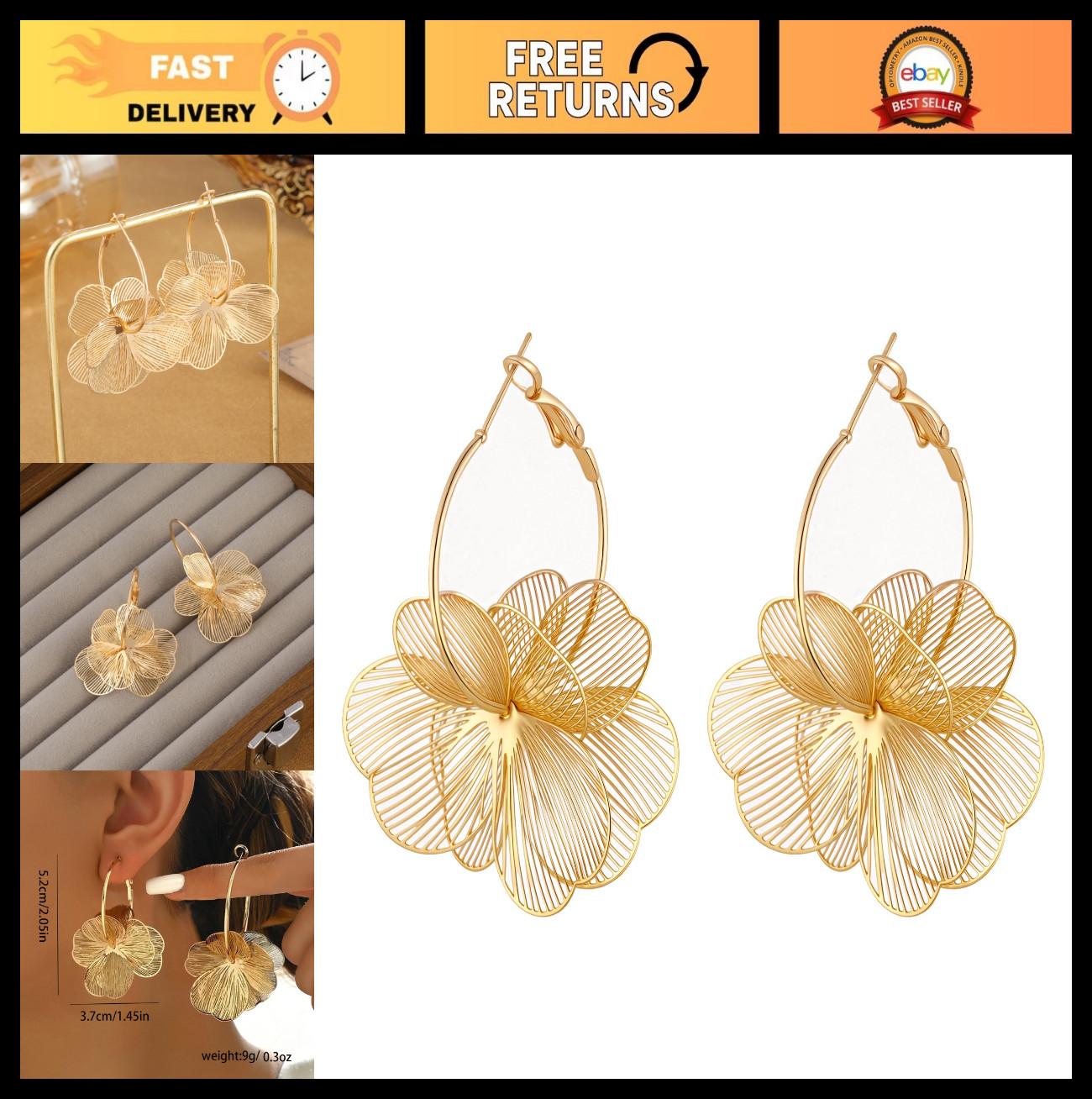 Trendy Floral Dangle Hoop Earrings for Women – Statement Drop Jewelry Accessory