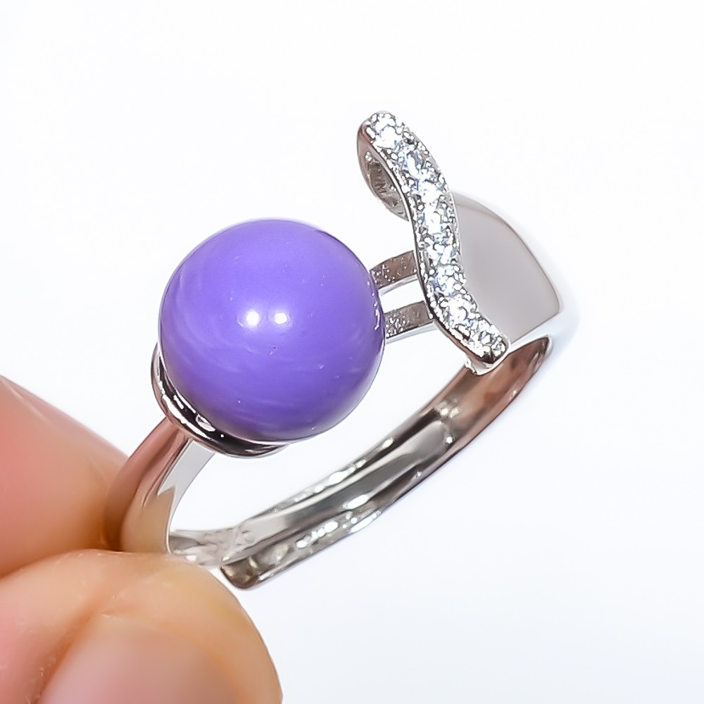 Charoite & White Topaz Gemstone 925 Silver Plated Ring Adst. (R79)