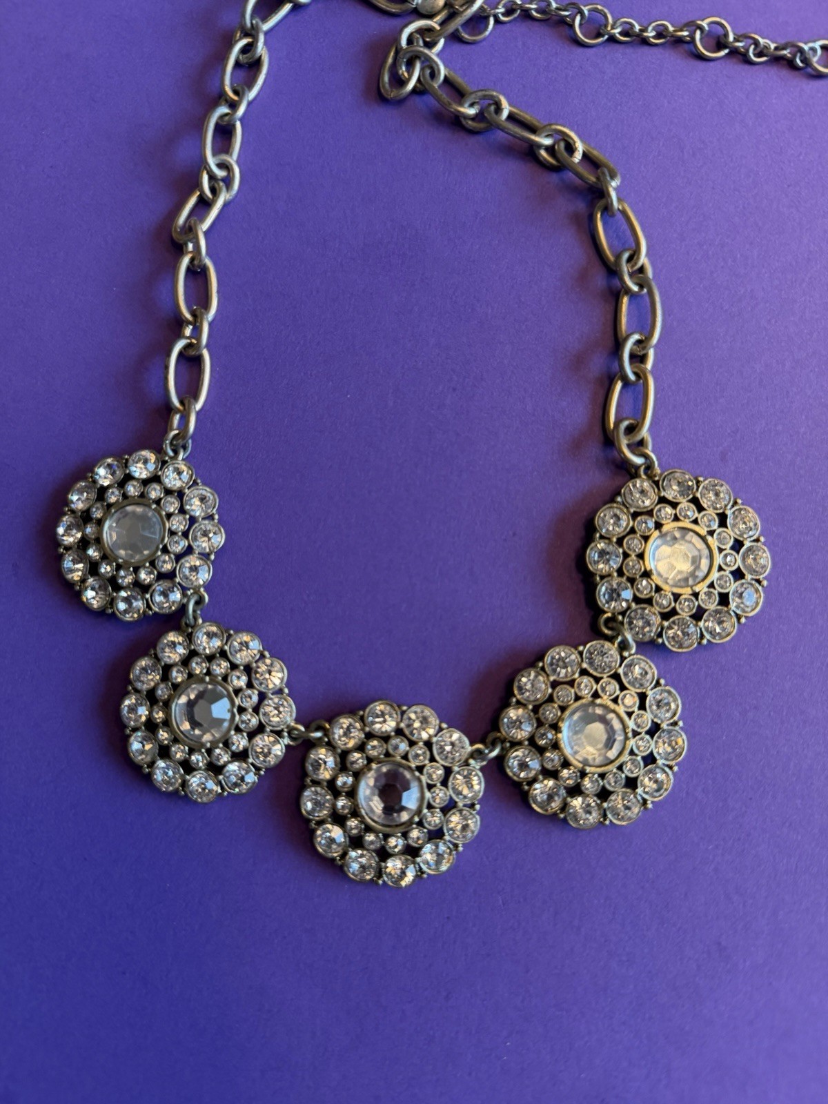 J Crew 20 Inch Clear Crystal Necklace with Brass Colored Chain Adjustable Length