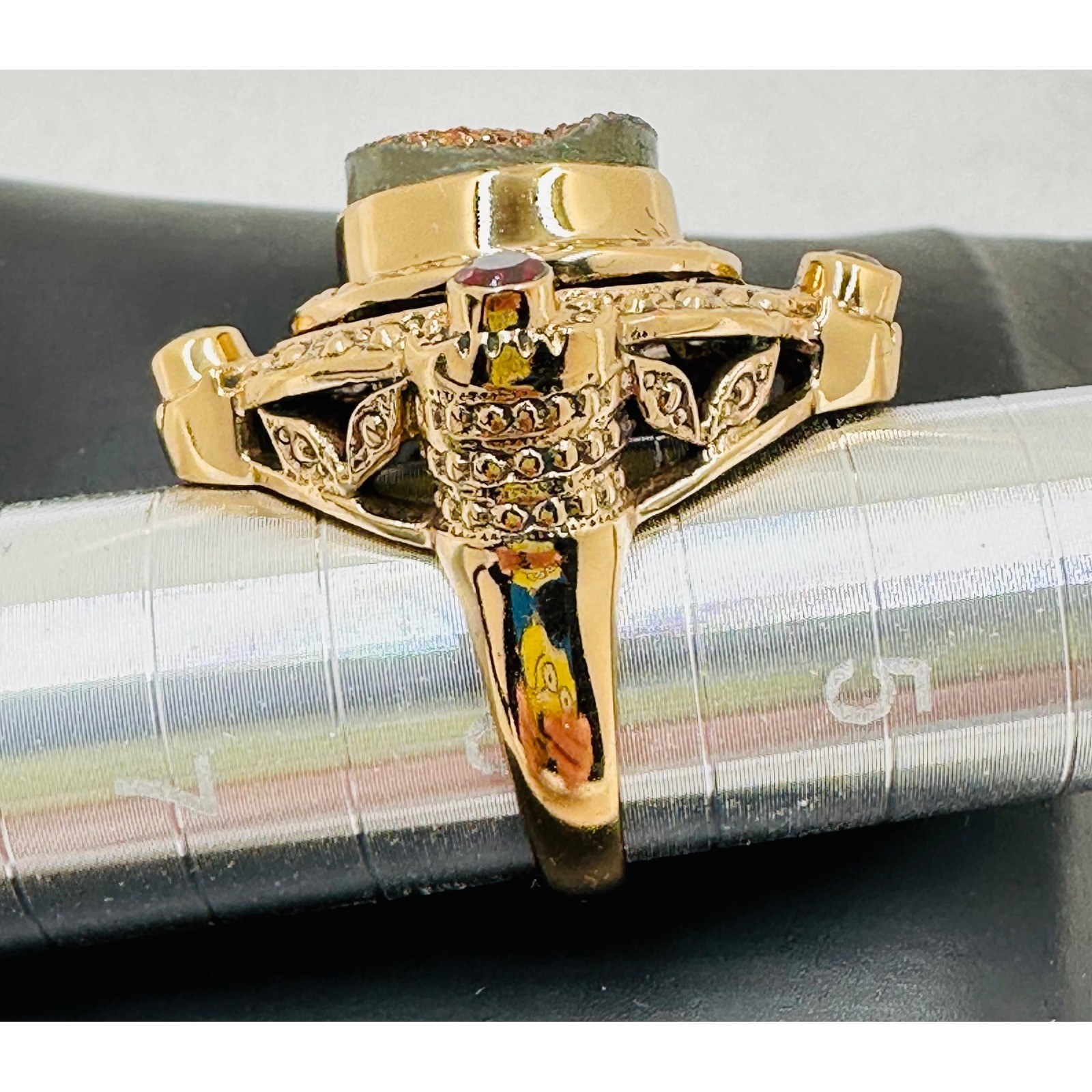 Nicky Butler Sunset Druzy Statement Ring Gold Tone Artisan Made in India W/Box