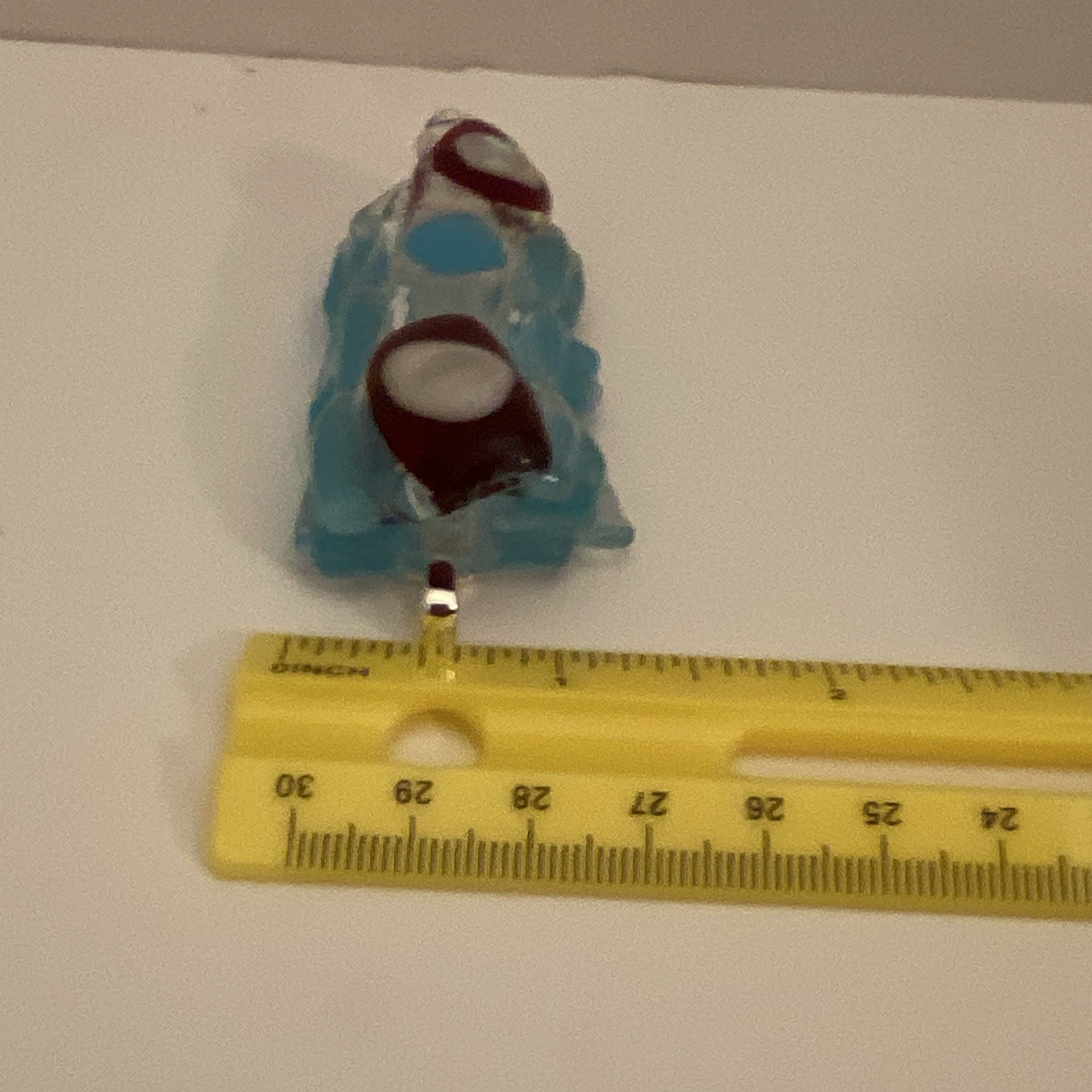 Silver Tone Bail Rectangle Glass Charm Pendant Blue Clear Red White Accents.