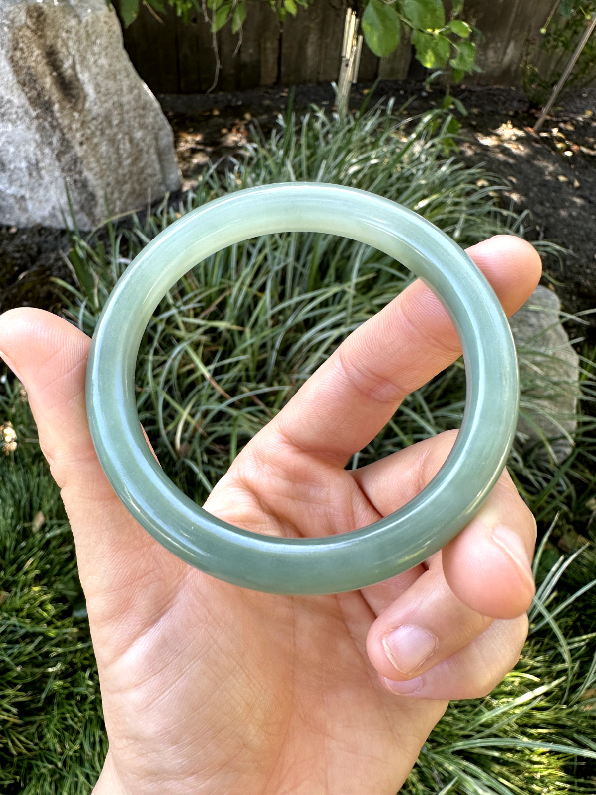 54.2mm Oily Water Duck Egg Green Nephrite Bangle Bracelet | 54口鸭蛋青和田玉手镯