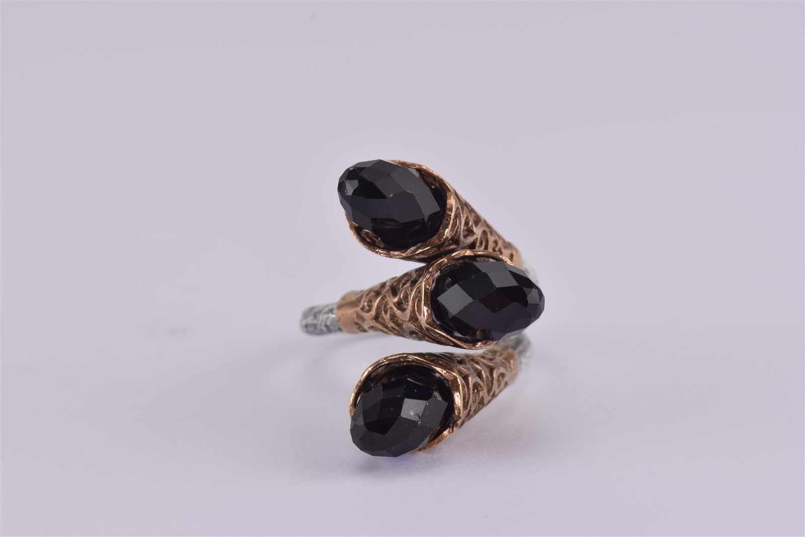 Sterling Silver & Copper Triple Blue Faceted Oxidized Band Ring 925 Adj. Sz: 7