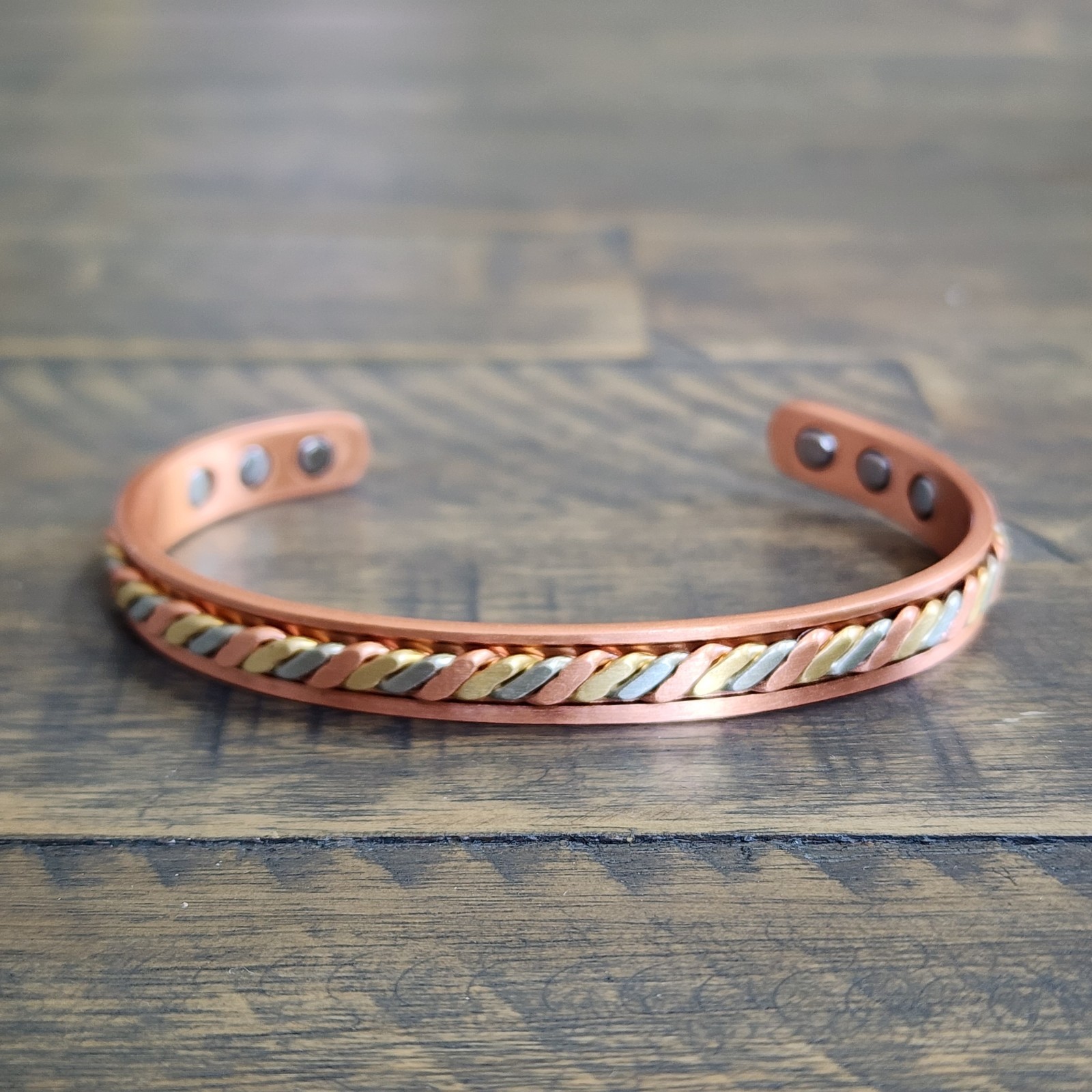 Tri Color Magnetic Copper Cuff Bracelet, Adjustable Copper Bracelet