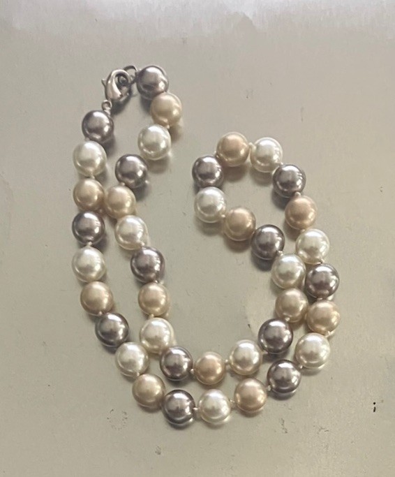 Tri Tone Pearl Necklace, Grey And White, 18 Inches Long