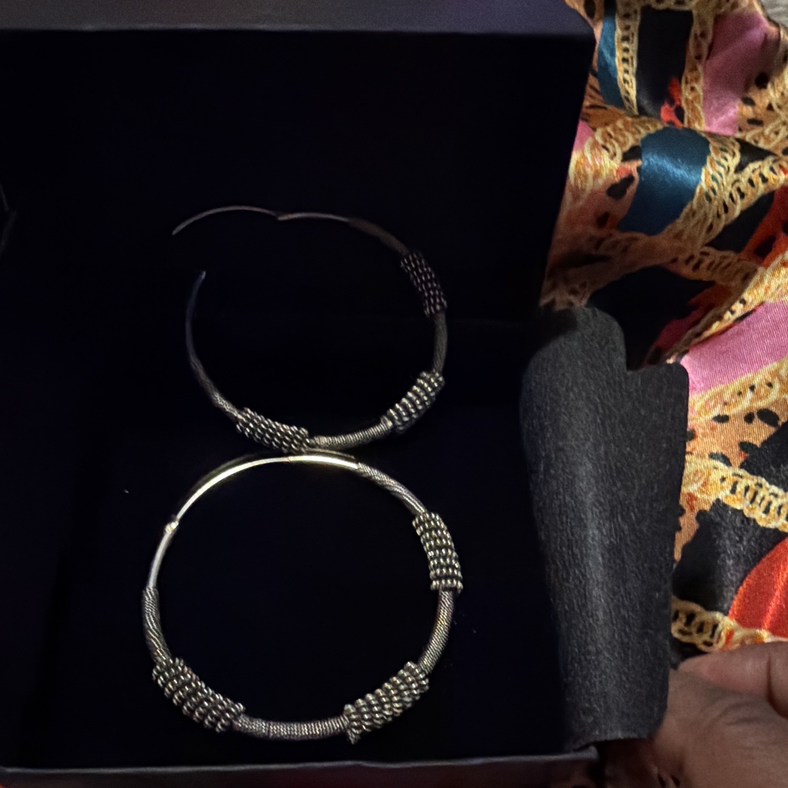 Sterling Silver Bali-style twisted rope design hoop earrings