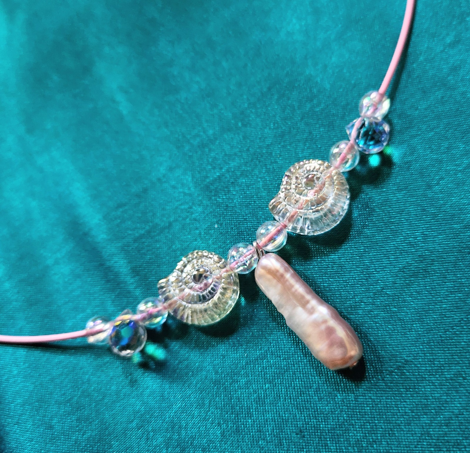 BigTimeRockShow Sea Treasure Real Biwa Pearl, Iridescent Glass Nautilus,Crystals