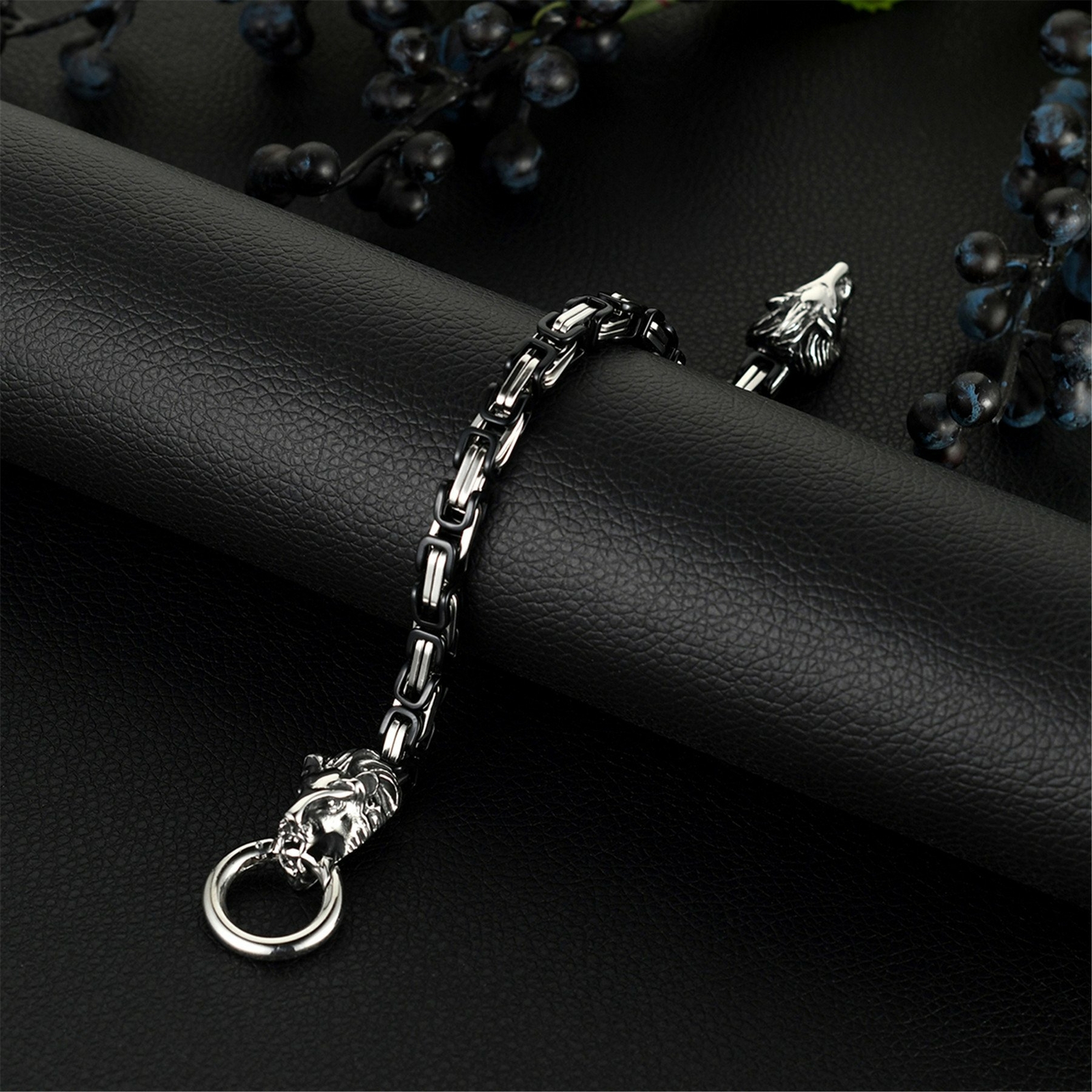 Lion Head Byzantine Box Link Chain Bracelet For Men 316L Stainless Steel Heavy