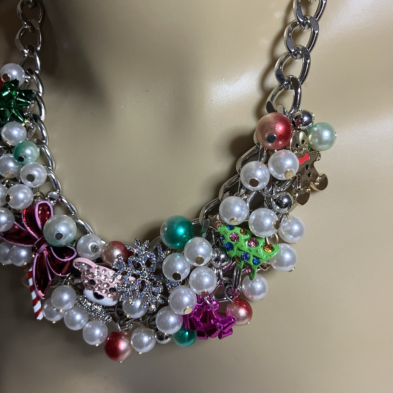 Betsey Johnson Charm Necklace Holiday Baubles Snowflake Candy Cane Christmas