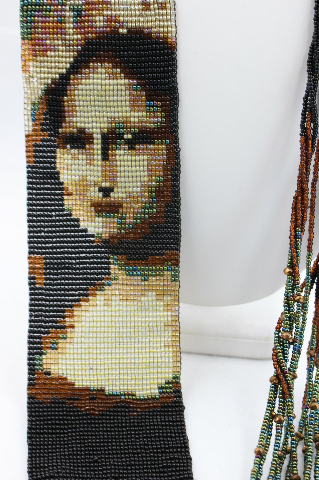 Mona Lisa Woven Glass Hand Beaded Multi-Strand Necklace Magnetic Clasp 34″ NEW