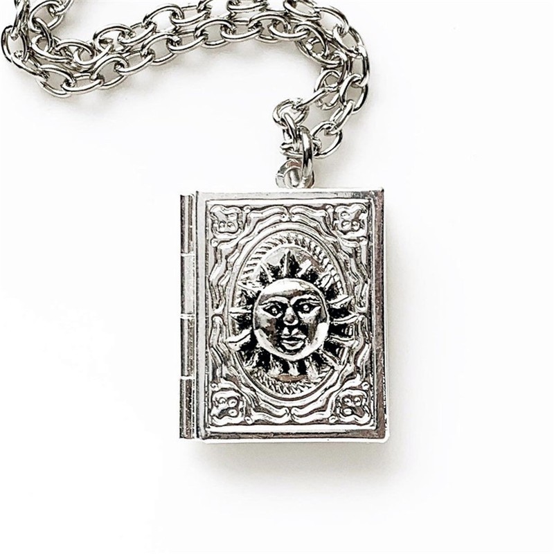 Vintage Book Locket Necklace Photo Picture Holder Antique Silver Pendant Gift